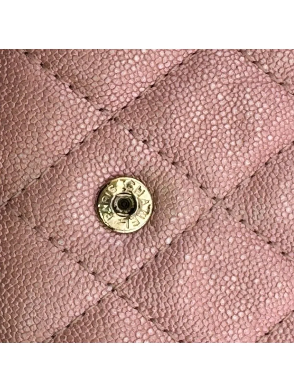 Chanel Quilted Caviar Leather Trifold Wallet Compact Pink Gold